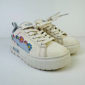 Puma Mayze 'Embroidered Flowers' Off-White Blue Sneakers Shoes Girl's Size 1C